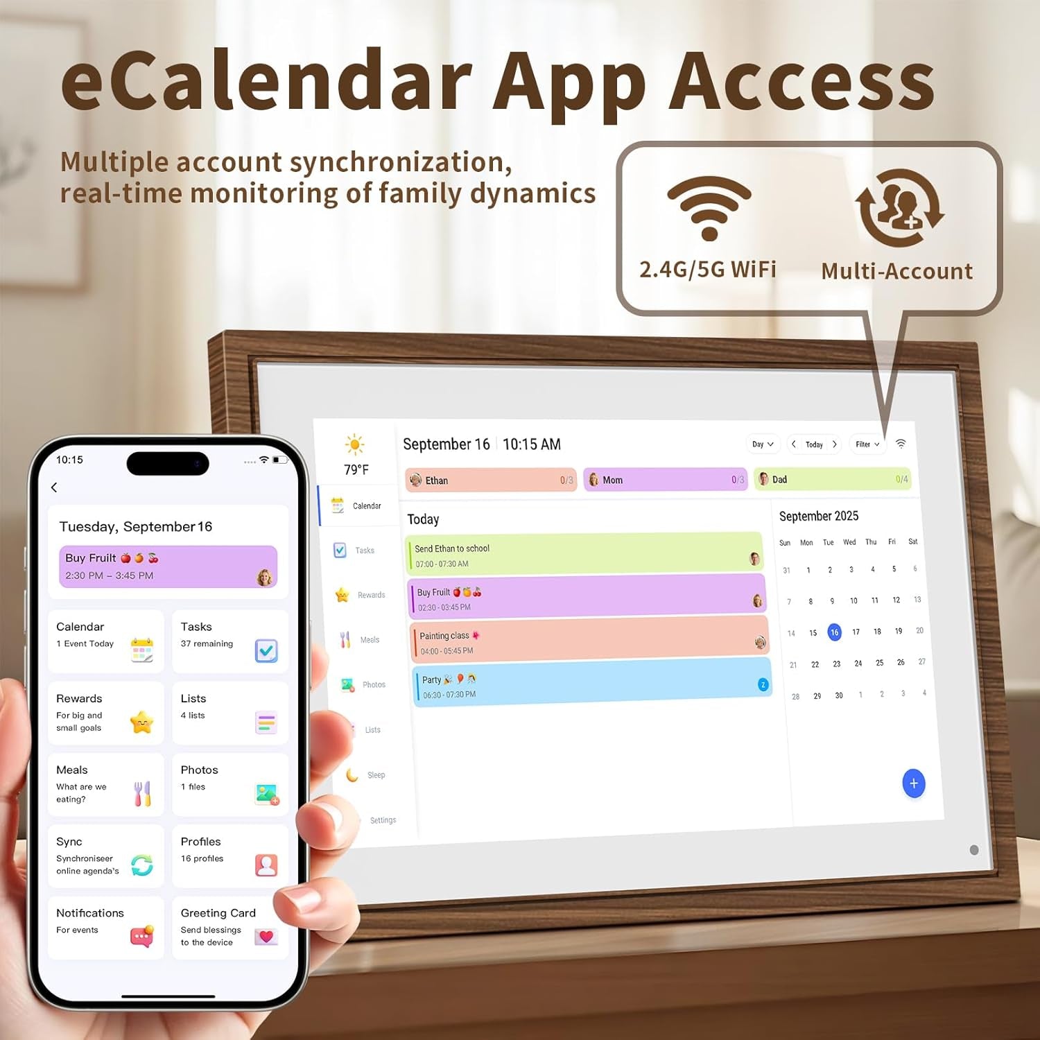 10.1 Inch Digital Calendar Chore Chart with Touchscreen - Full HD Interactive Display, Wall & Desk Mountable Family Planner, To-Do List & Meal Planner, Digital Picture Frame Gifts for Women Mom