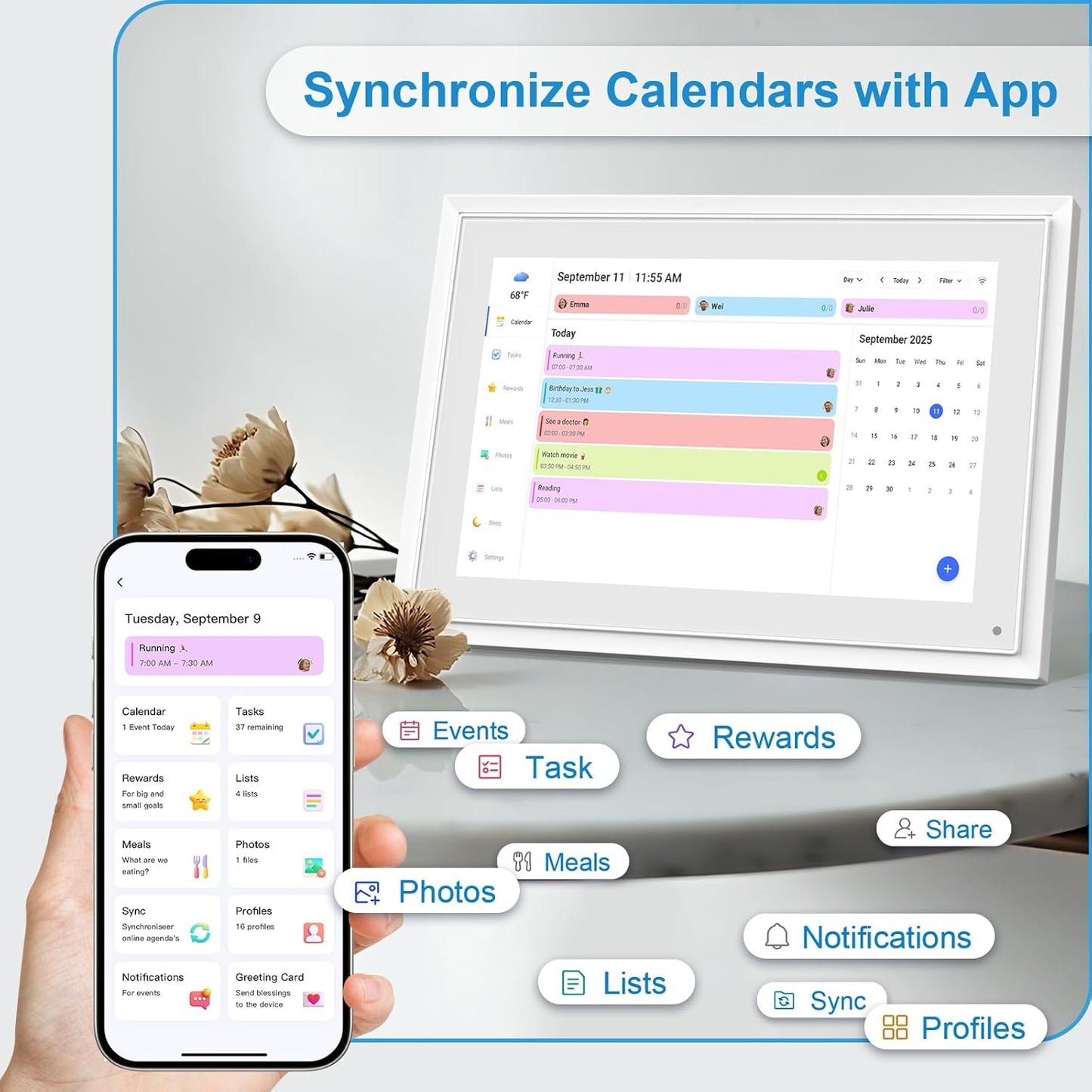 10.1 Inch Digital Calendar+Digital Picture Frame, 2026 Desk Calendar Smart Wifi Planner & Chore Chart, IPS HD Interactive Touchscreen Display Gifts for Women Men, Gifts for Mom Dad