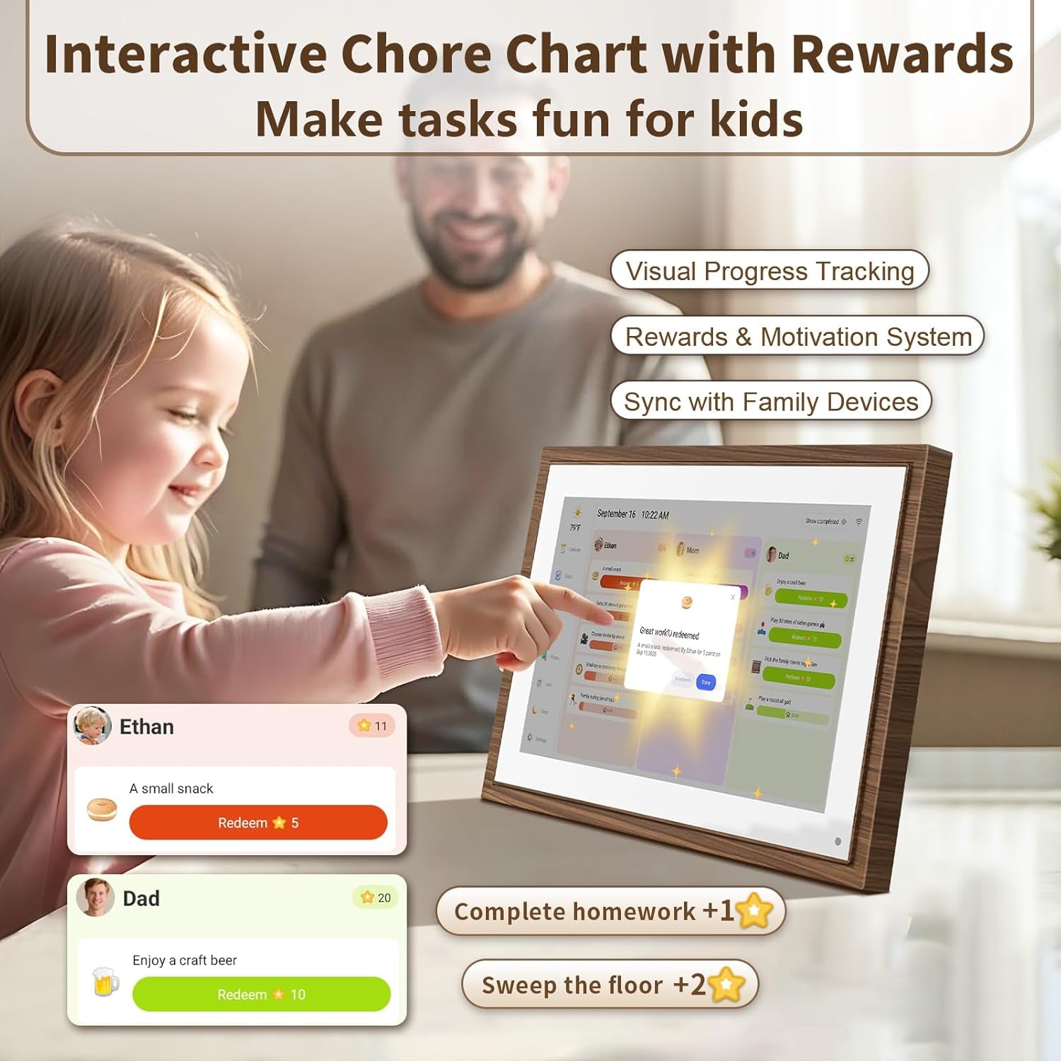 10.1 Inch Digital Calendar Chore Chart with Touchscreen - Full HD Interactive Display, Wall & Desk Mountable Family Planner, To-Do List & Meal Planner, Digital Picture Frame Gifts for Women Mom