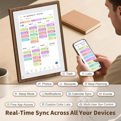 10.1 Inch Digital Calendar Chore Chart with Touchscreen - Full HD Interactive Display, Wall & Desk Mountable Family Planner, To-Do List & Meal Planner, Digital Picture Frame Gifts for Women Mom