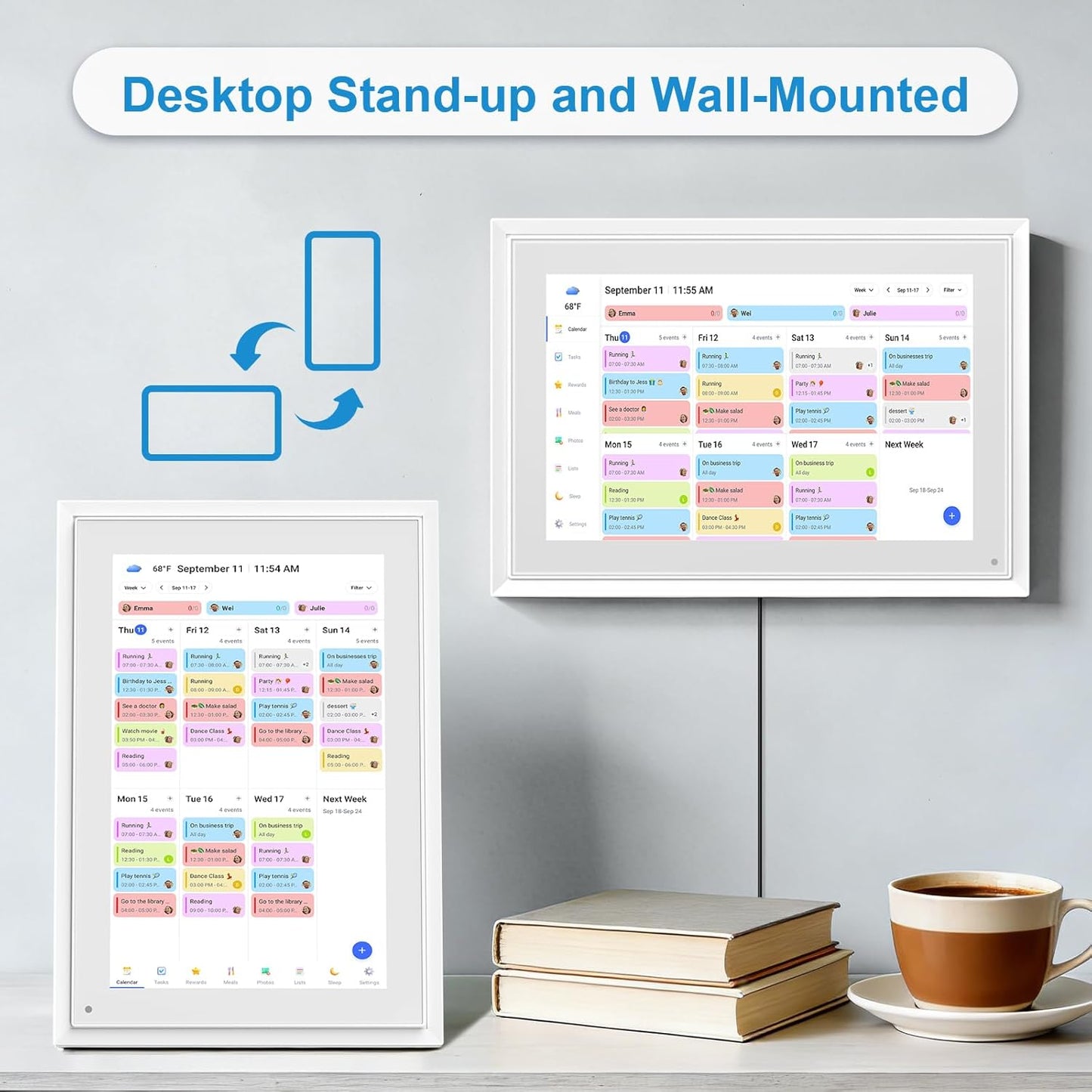 10.1 Inch Digital Calendar+Digital Picture Frame, 2026 Desk Calendar Smart Wifi Planner & Chore Chart, IPS HD Interactive Touchscreen Display Gifts for Women Men, Gifts for Mom Dad